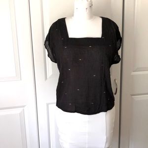 Gauze square neck cropped shirt